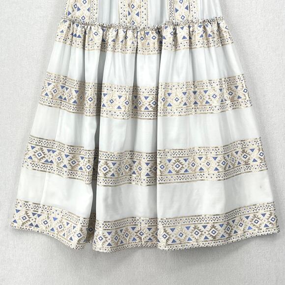 KASIA Ariel Maxi Skirt Womens Medium White Metallic Gold Blue Aztec Print Tiered - Picture 7 of 13